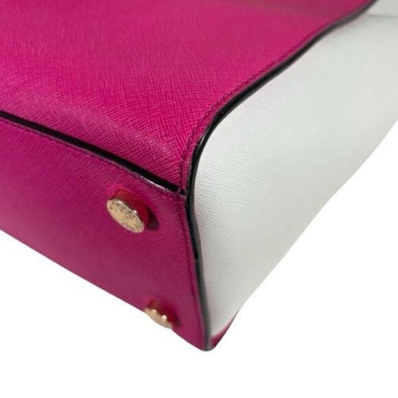 MICHAEL KORS Black White Hot Pink Selma Handbag Satchel Purse Large Colorblock - Picture 12 of 16